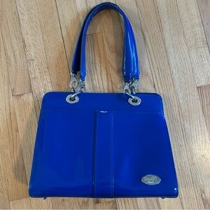 Beijo Structured Shoulder Tote Bag Glossy Patent Blue